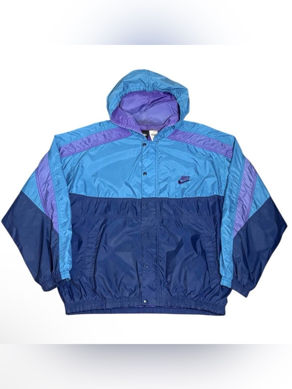 Vintage 90s Nike Swoosh Basketball Hooded Windbreaker Jacket Large Blue Purple